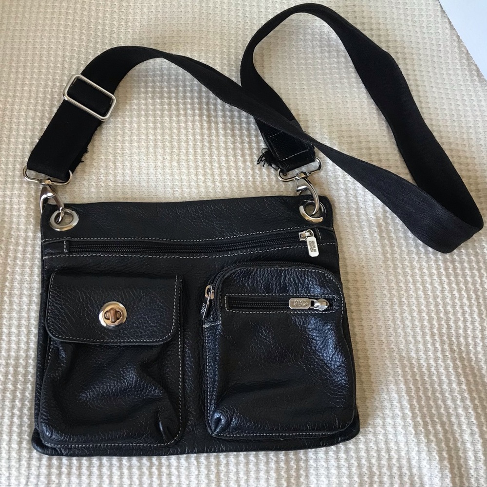 Roots Black Crossbody Bag with Silver Accents